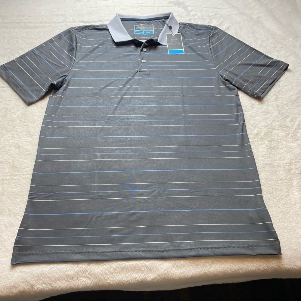 Etonic Short Sleeve Polo Gray with Blue White Color New With Tags Size Medium